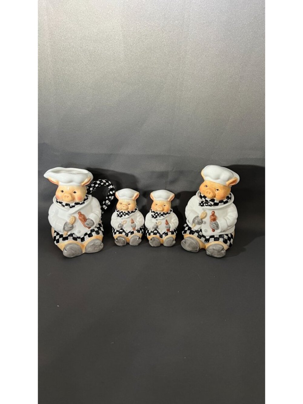 Ceramic Pig Chef Canister Set With Matching Pitcher